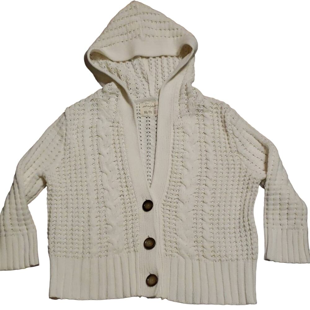 Aeropostale Hoodied Knit Button Cardigan Sweater Cream/Off White XL